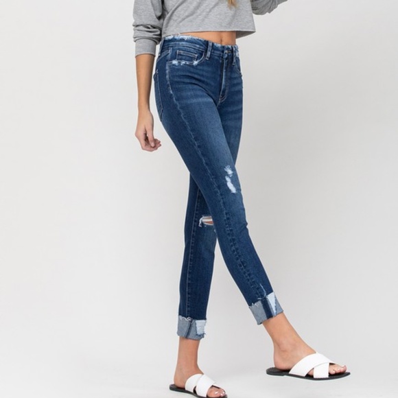 NWT High Rise Distressed Cropped Skinny Cuffed Jeans - Picture 1 of 6